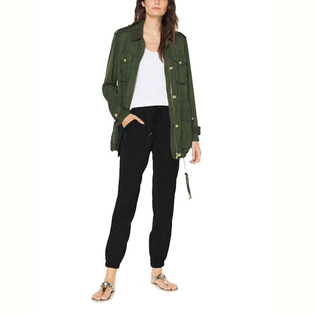 New! MICHAEL KORS Women's Lightweight Utility Jacket Drawstring Waist Jade Green - Picture 4 of 5